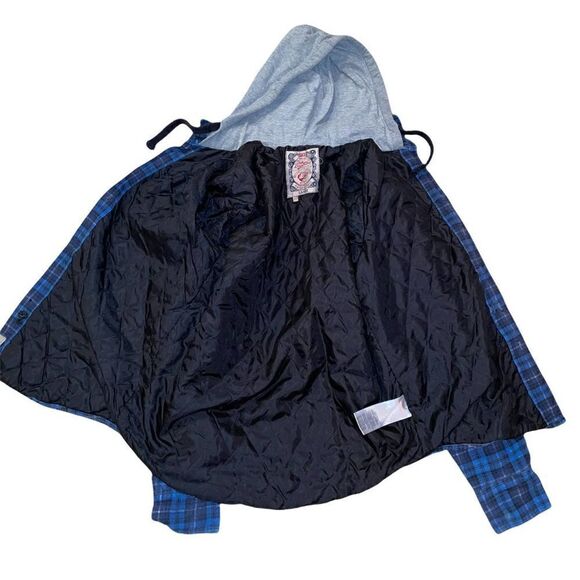 Tokyo Hooded Lined Flannel Jacket Black and Blue Kid's Size L - Picture 2 of 11